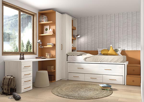 Dormitorio juvenil con una cama nido con cajones Mood 2021