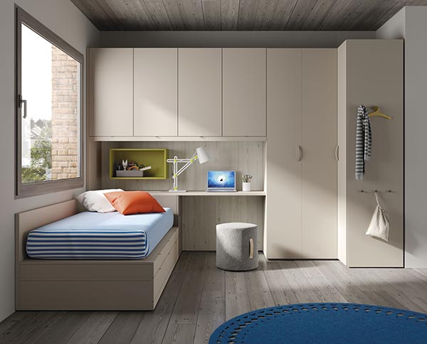 Habitación juvenil cama block diseño compacto