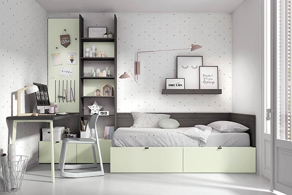 Dormitorio juvenil cama block con dos cajones Mood 2021