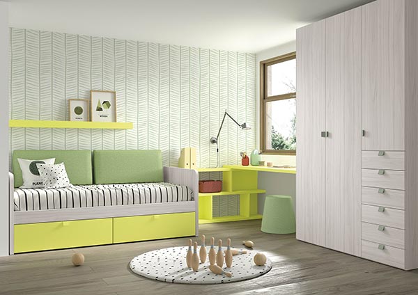 Dormitorio juvenil con cama nido para colchón de 90x190cm Mood 2021