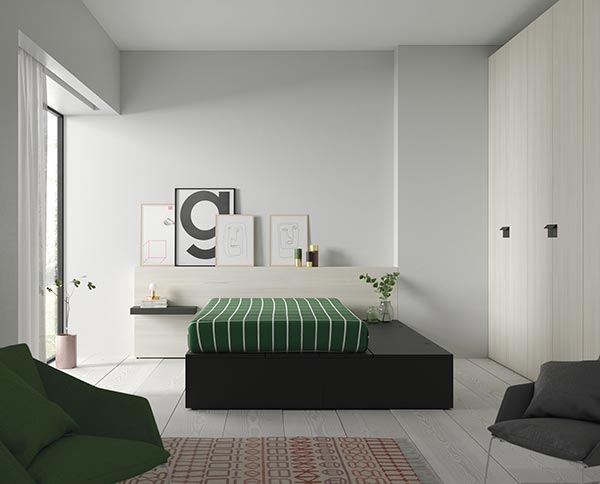 Dormitorio adulto minimalista, equilibrado y relajante