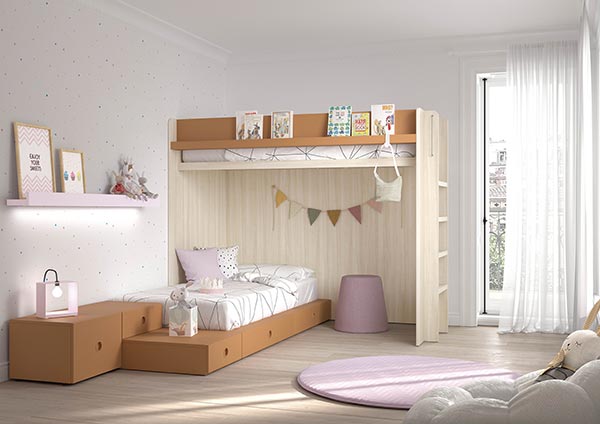Dormitorio juvenil con litera con espacio inferior libre Mood 2021