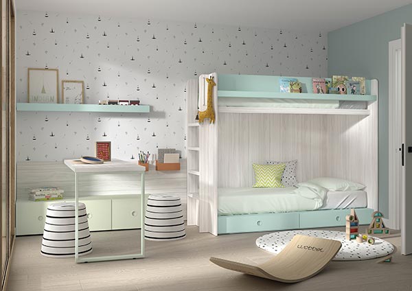 Dormitorio infantil con litera y dos cajones en la parte inferior Mood 2021