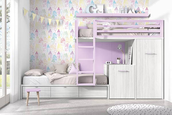 Dormitorio infantil con litera con escritorio y armario extraíble Mood 2021