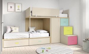 Dormitorio infantil con litera con quitamiedos abatible Mood 2021