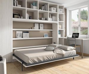 Habitación juvenil cama abatible de apertura horizontal