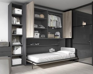 Habitación juvenil cama abatible horizontal con armario