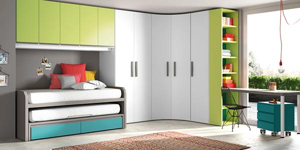 Dormitorio juvenil cama compacta armario rincón York